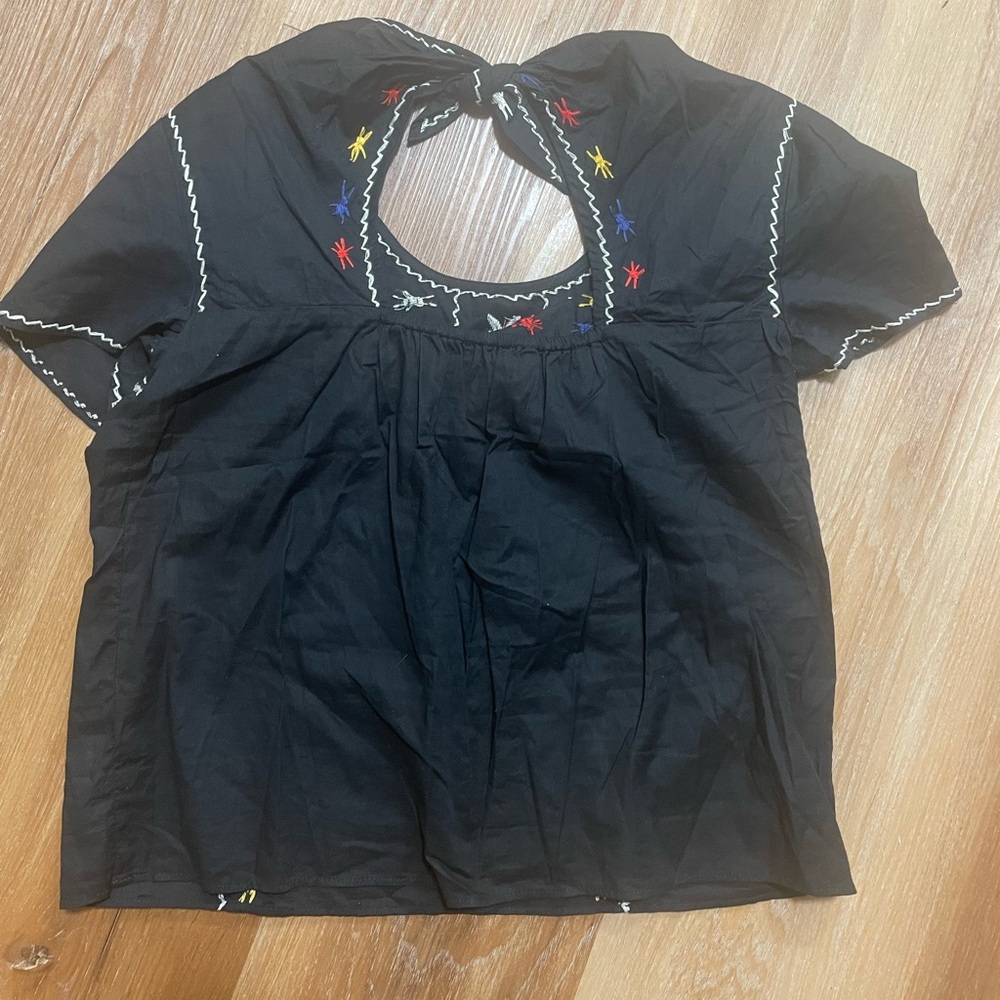 Madewell Black Top with Colorful Embroidery - Picture 2 of 4